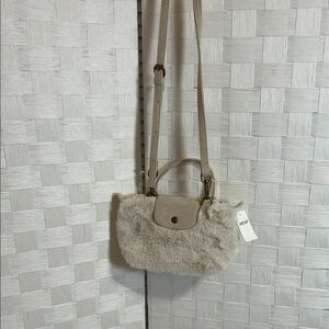 aerie Cream Faux Fur Crossbody Bag with Top Handle